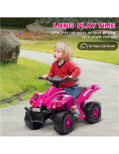 AIYAPLAY 6V Kids Electric Quad Bike w/ Music, Forward Function, for 2-6 Years, Pink 370-379V70PK