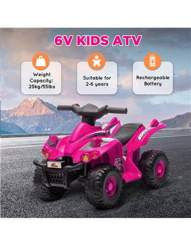 AIYAPLAY 6V Kids Electric Quad Bike w/ Music, Forward Function, for 2-6 Years, Pink 370-379V70PK