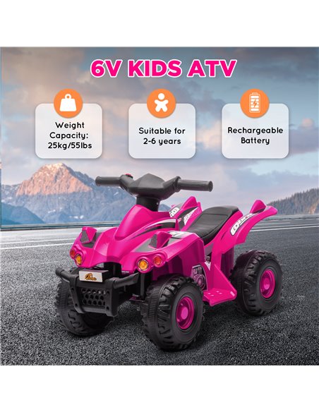 AIYAPLAY 6V Kids Electric Quad Bike w/ Music, Forward Function, for 2-6 Years, Pink 370-379V70PK - pic 106097 | FastDaddyshop