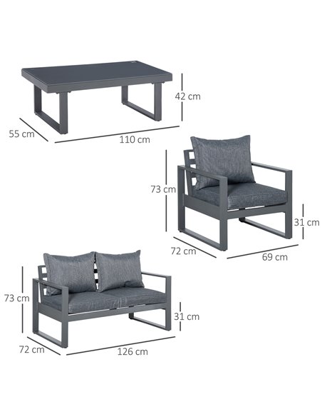Outsunny 4 Piece Aluminium Garden Sofa Set with Coffee Table, Outdoor Furniture Set with Padded Cushions & Olefin Cover, Dark Gr - pic 10610 | FastDaddyshop