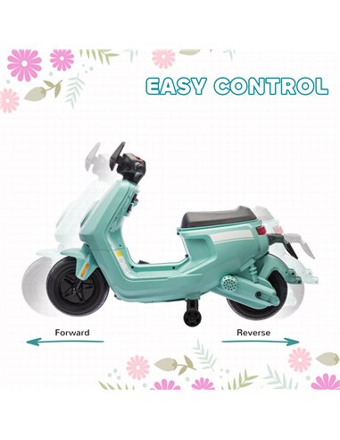 AIYAPLAY 6V Ride on Motorbike Kids Electric Motorbike w/ Headlight Music, Training Wheels, for Ages 18-36 Months - Green 370-351