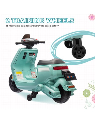 AIYAPLAY 6V Ride on Motorbike Kids Electric Motorbike w/ Headlight Music, Training Wheels, for Ages 18-36 Months - Green 370-351