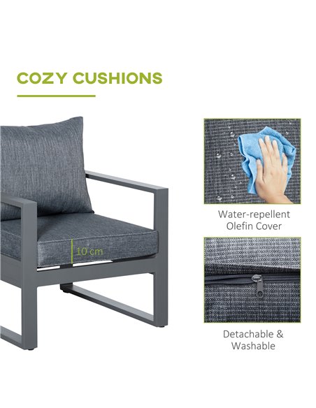 Outsunny 4 Piece Aluminium Garden Sofa Set with Coffee Table, Outdoor Furniture Set with Padded Cushions & Olefin Cover, Dark Gr - pic 10611 | FastDaddyshop