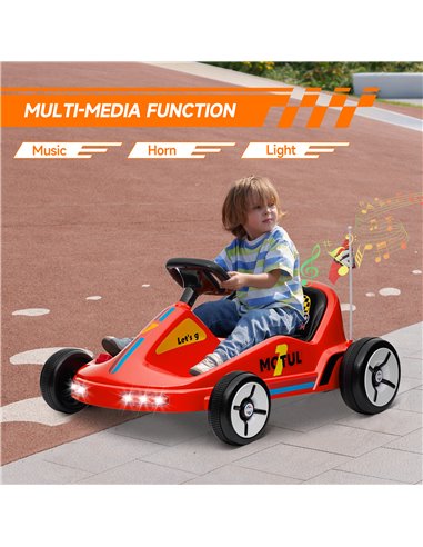 AIYAPLAY 6V Electric Go Kart for Kids with Music, Light, Horn, for 3-5 Years, Red 370-357V70RD