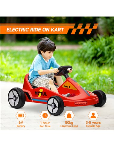 AIYAPLAY 6V Electric Go Kart for Kids with Music, Light, Horn, for 3-5 Years, Red 370-357V70RD
