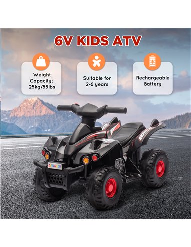 AIYAPLAY 6V Kids Electric Quad Bike w/ Music, Forward Function, for 2-6 Years, Black 370-379V70BK