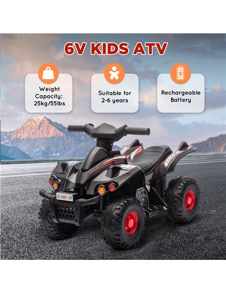 AIYAPLAY 6V Kids Electric Quad Bike w/ Music, Forward Function, for 2-6 Years, Black 370-379V70BK - pic 106124 | FastDaddyshop