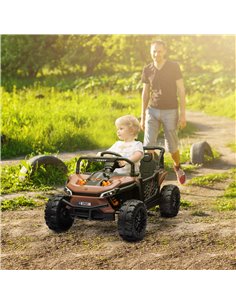 AIYAPLAY 12V Battery Powered Ride on Truck w/ Remote, 4 Suspension Wheels, Horn Lights Music USB, for 3-5 Years Old - Brown 370- 2