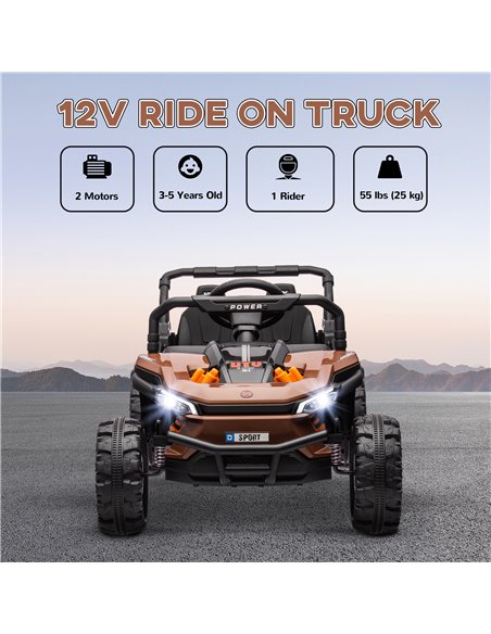 AIYAPLAY 12V Battery Powered Ride on Truck w/ Remote, 4 Suspension Wheels, Horn Lights Music USB, for 3-5 Years Old - Brown 370- - pic 106130 | FastDaddyshop