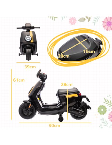 AIYAPLAY 6V Ride on Motorbike Kids Electric Motorbike w/ Headlight Music, Training Wheels, for Ages 18-36 Months - Black 370-351