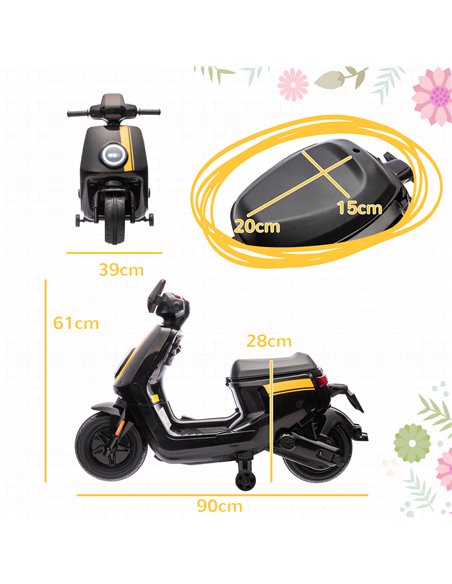 AIYAPLAY 6V Ride on Motorbike Kids Electric Motorbike w/ Headlight Music, Training Wheels, for Ages 18-36 Months - Black 370-351 - pic 106138 | FastDaddyshop