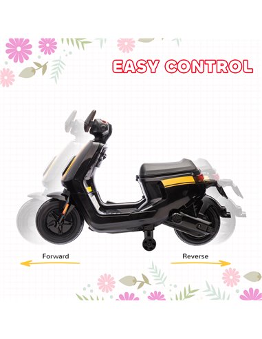 AIYAPLAY 6V Ride on Motorbike Kids Electric Motorbike w/ Headlight Music, Training Wheels, for Ages 18-36 Months - Black 370-351