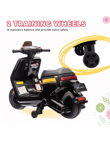AIYAPLAY 6V Ride on Motorbike Kids Electric Motorbike w/ Headlight Music, Training Wheels, for Ages 18-36 Months - Black 370-351