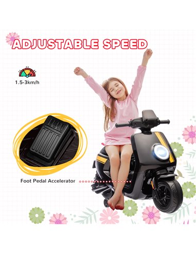 AIYAPLAY 6V Ride on Motorbike Kids Electric Motorbike w/ Headlight Music, Training Wheels, for Ages 18-36 Months - Black 370-351