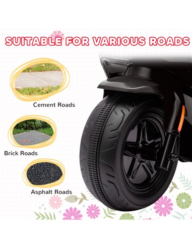AIYAPLAY 6V Ride on Motorbike Kids Electric Motorbike w/ Headlight Music, Training Wheels, for Ages 18-36 Months - Black 370-351