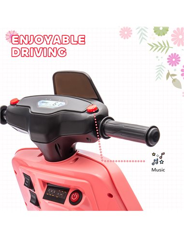 AIYAPLAY 6V Ride on Motorbike Kids Electric Motorbike w/ Headlight Music, Training Wheels, for Ages 18-36 Months - Pink 370-351V