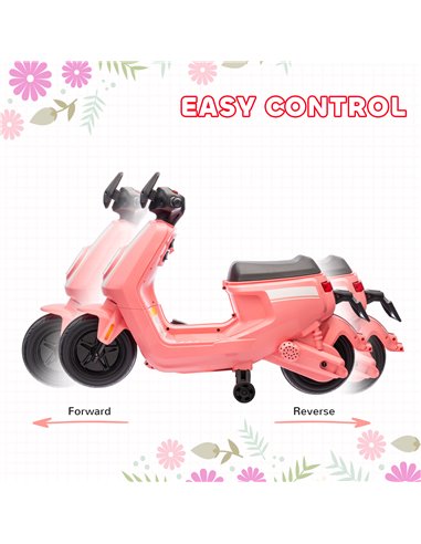 AIYAPLAY 6V Ride on Motorbike Kids Electric Motorbike w/ Headlight Music, Training Wheels, for Ages 18-36 Months - Pink 370-351V