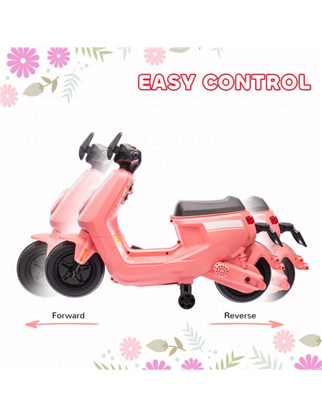 AIYAPLAY 6V Ride on Motorbike Kids Electric Motorbike w/ Headlight Music, Training Wheels, for Ages 18-36 Months - Pink 370-351V - pic 106149 | FastDaddyshop