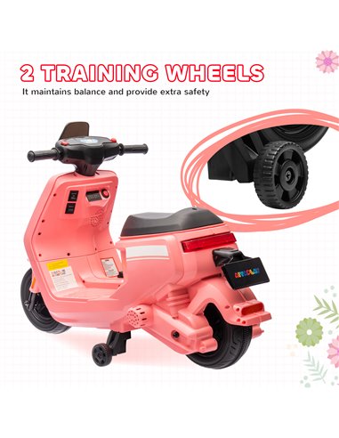 AIYAPLAY 6V Ride on Motorbike Kids Electric Motorbike w/ Headlight Music, Training Wheels, for Ages 18-36 Months - Pink 370-351V