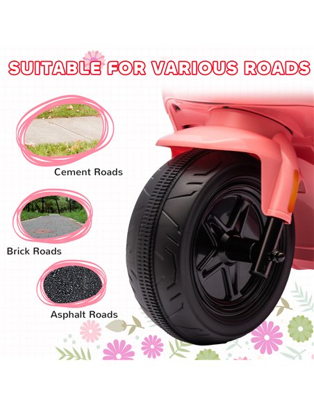AIYAPLAY 6V Ride on Motorbike Kids Electric Motorbike w/ Headlight Music, Training Wheels, for Ages 18-36 Months - Pink 370-351V - pic 106152 | FastDaddyshop