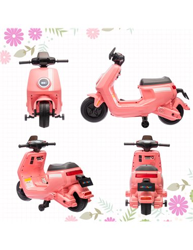 AIYAPLAY 6V Ride on Motorbike Kids Electric Motorbike w/ Headlight Music, Training Wheels, for Ages 18-36 Months - Pink 370-351V