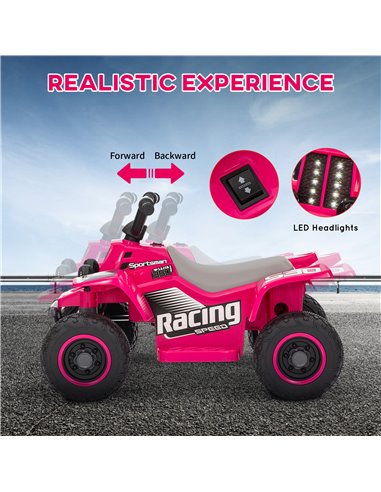 AIYAPLAY 6V Electric Quad Bike for Kids, Ride On ATV w/ Forward Backward, Headlights, for 18-36 Months - Pink 370-337V70PK