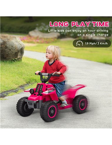 AIYAPLAY 6V Electric Quad Bike for Kids, Ride On ATV w/ Forward Backward, Headlights, for 18-36 Months - Pink 370-337V70PK