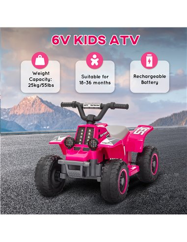 AIYAPLAY 6V Electric Quad Bike for Kids, Ride On ATV w/ Forward Backward, Headlights, for 18-36 Months - Pink 370-337V70PK