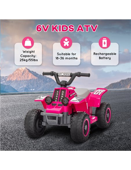 AIYAPLAY 6V Electric Quad Bike for Kids, Ride On ATV w/ Forward Backward, Headlights, for 18-36 Months - Pink 370-337V70PK - pic 106169 | FastDaddyshop
