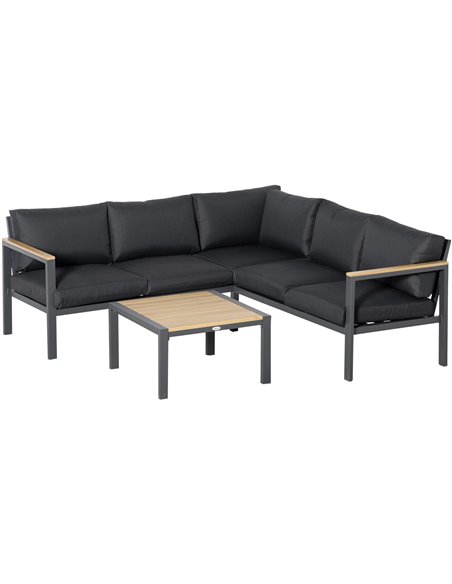 Outsunny 5 Seater L Shape Aluminium Garden Furniture Corner Sofa Set with Coffee Table, Cushions, Dark Grey - pic 10617 | FastDaddyshop