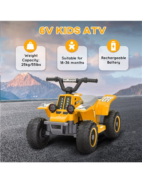 AIYAPLAY 6V Electric Quad Bike for Kids, Ride On ATV w/ Forward Backward, Headlights, for 18-36 Months - Yellow 370-337V70YL - pic 106178 | FastDaddyshop