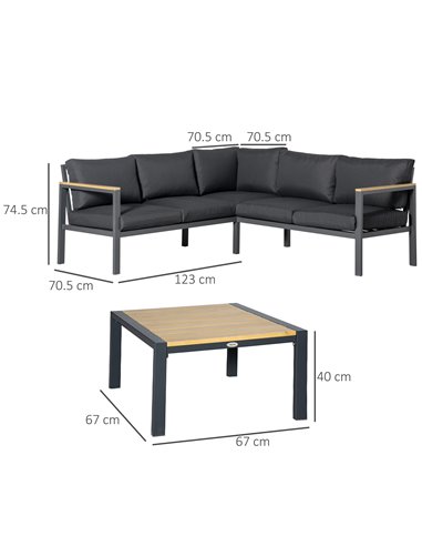 Outsunny 5 Seater L Shape Aluminium Garden Furniture Corner Sofa Set with Coffee Table, Cushions, Dark Grey