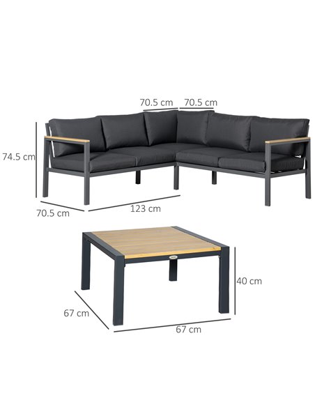 Outsunny 5 Seater L Shape Aluminium Garden Furniture Corner Sofa Set with Coffee Table, Cushions, Dark Grey - pic 10618 | FastDaddyshop