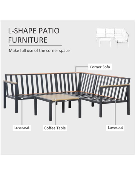 Outsunny 5 Seater L Shape Aluminium Garden Furniture Corner Sofa Set with Coffee Table, Outdoor Conversation Furniture Set w/ Cu - pic 10619 | FastDaddyshop