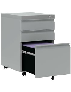 Vinsetto 3 Drawer Filling Cabinet, Mobile Metal File Cabinet with Anti-tilt Design for Letter, A4, Legal Size, Grey 924-024V00GY