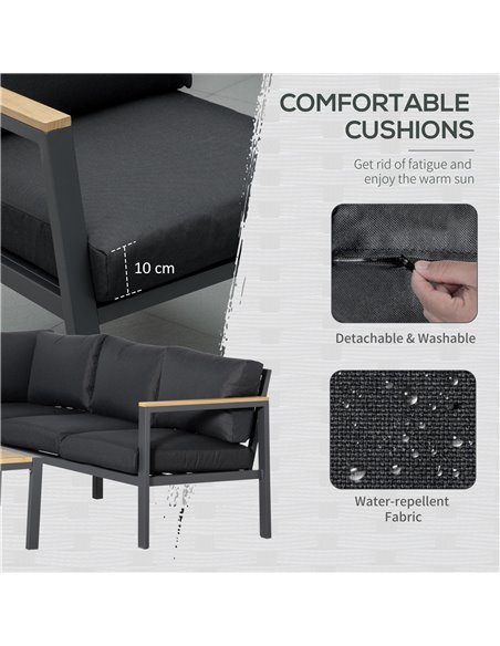 Outsunny 5 Seater L Shape Aluminium Garden Furniture Corner Sofa Set with Coffee Table, Outdoor Conversation Furniture Set w/ Cu - pic 10620 | FastDaddyshop