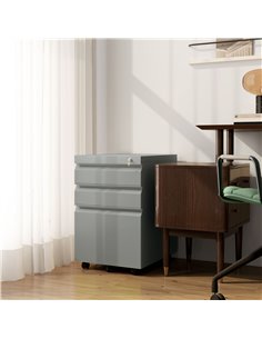 Vinsetto 3 Drawer Filling Cabinet, Mobile Metal File Cabinet with Anti-tilt Design for Letter, A4, Legal Size, Grey 924-024V00GY 2