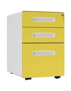 Vinsetto 3 Drawer Filing Cabinet, Steel Lockable File Cabinet with Lock and Wheels, for A4, Letter, Legal Sized Files, Yellow 92