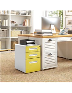 Vinsetto 3 Drawer Filing Cabinet, Steel Lockable File Cabinet with Lock and Wheels, for A4, Letter, Legal Sized Files, Yellow 92 2