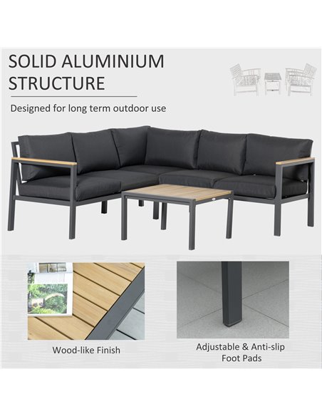 Outsunny 5 Seater L Shape Aluminium Garden Furniture Corner Sofa Set with Coffee Table, Outdoor Conversation Furniture Set w/ Cu - pic 10621 | FastDaddyshop
