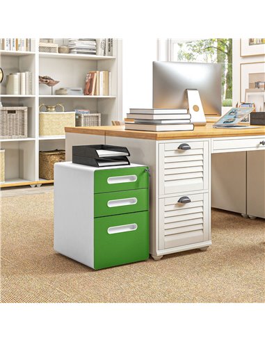 Vinsetto 3 Drawer Filing Cabinet, Steel Lockable File Cabinet with Lock and Wheels, for A4, Letter, Legal Sized Files, Green 924