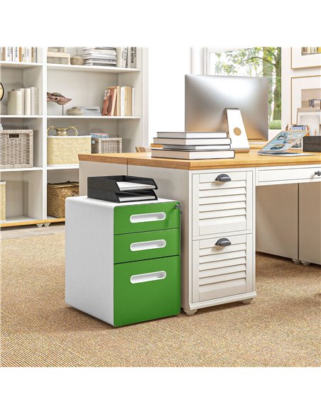 Vinsetto 3 Drawer Filing Cabinet, Steel Lockable File Cabinet with Lock and Wheels, for A4, Letter, Legal Sized Files, Green 924 - pic 106218 | FastDaddyshop