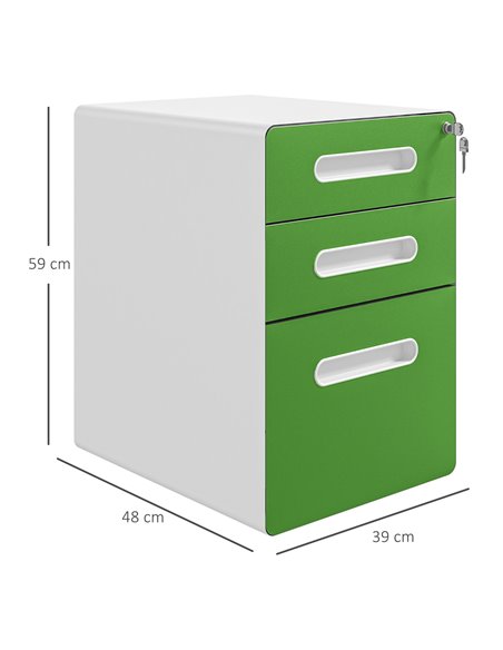 Vinsetto 3 Drawer Filing Cabinet, Steel Lockable File Cabinet with Lock and Wheels, for A4, Letter, Legal Sized Files, Green 924 - pic 106219 | FastDaddyshop