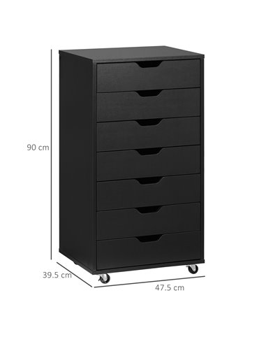 Vinsetto Seven-Drawer Filing Cabinet, with Wheels - Black 924-045BK