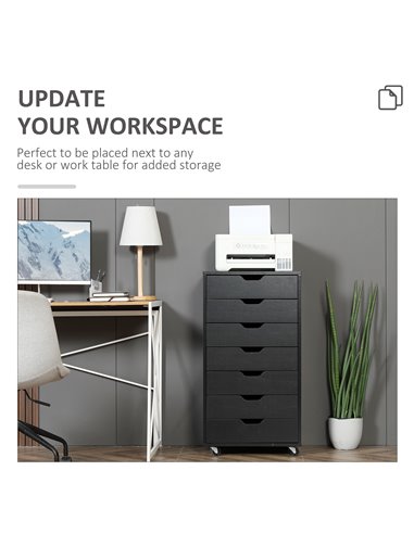 Vinsetto Seven-Drawer Filing Cabinet, with Wheels - Black 924-045BK