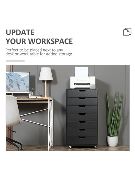 Vinsetto Seven-Drawer Filing Cabinet, with Wheels - Black 924-045BK - pic 106229 | FastDaddyshop