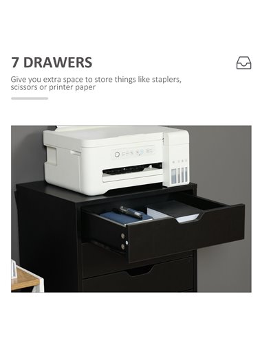 Vinsetto Seven-Drawer Filing Cabinet, with Wheels - Black 924-045BK