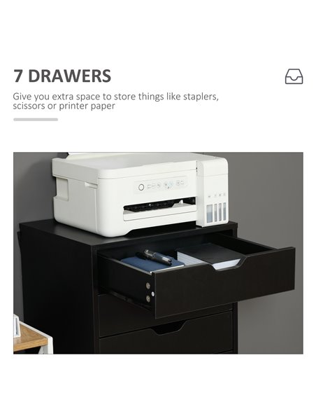 Vinsetto Seven-Drawer Filing Cabinet, with Wheels - Black 924-045BK - pic 106230 | FastDaddyshop