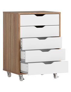 Vinsetto Five-Drawer Filing Cabinet, with Wheels - Oak Brown 924-045V80AK