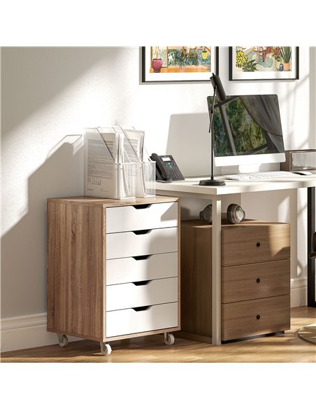 Vinsetto Five-Drawer Filing Cabinet, with Wheels - Oak Brown 924-045V80AK - pic 106236 | FastDaddyshop